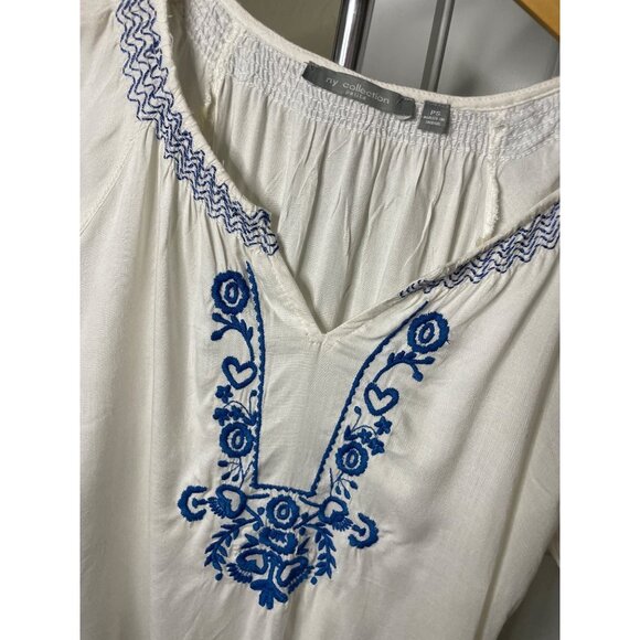 NY Collection White Embroidered Short Sleeved Boho Cotton Blouse Top Sz SP - Picture 5 of 11